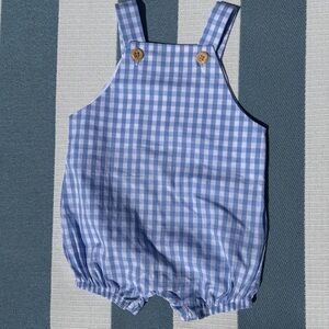 Edgehill Collection Blue Gingham Overalls Romper
